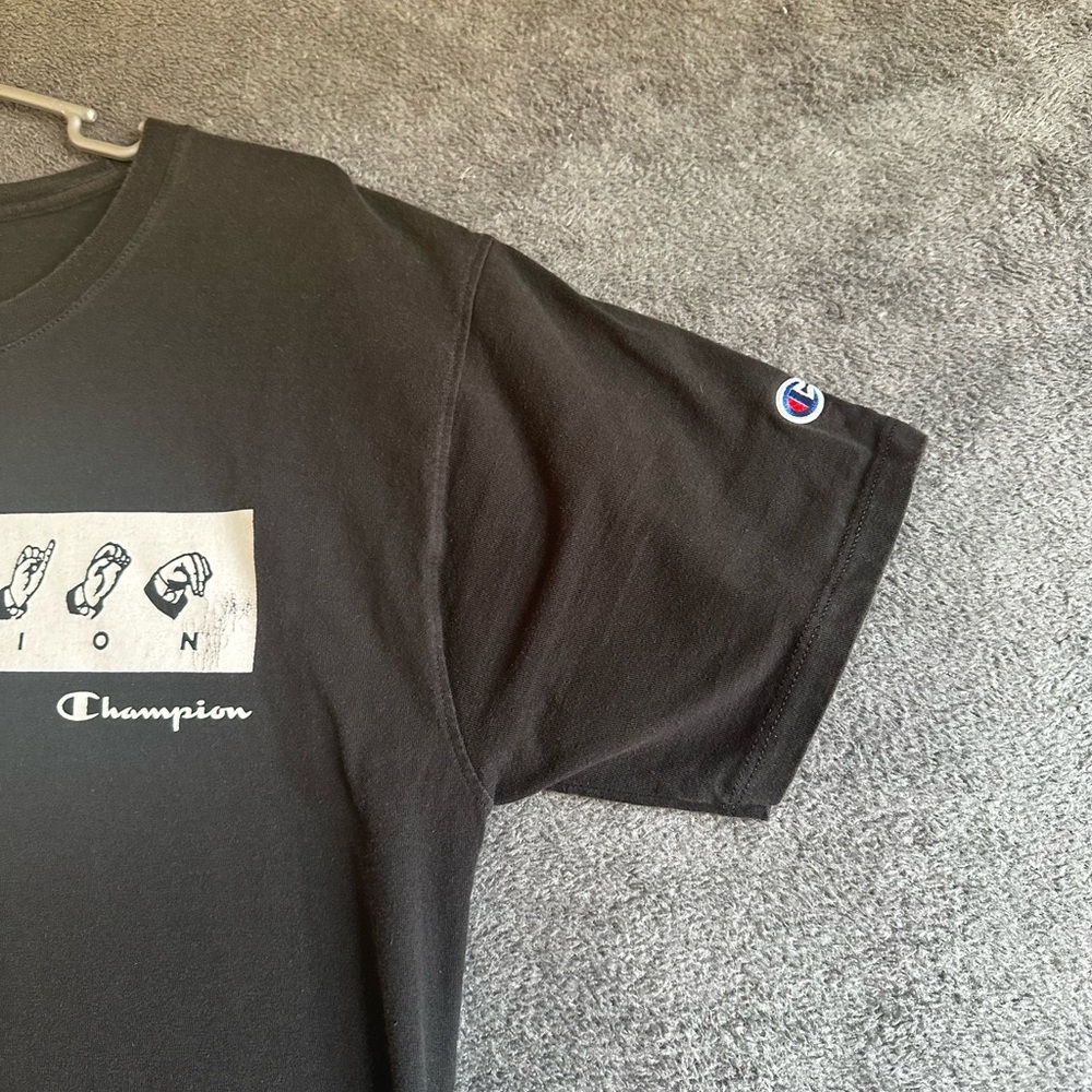 Champion MENS BLACK SIGN LANGUAGE GRAPHIC SHORT SLEEVE T-SHIRT SZ M - Picture 11 of 12